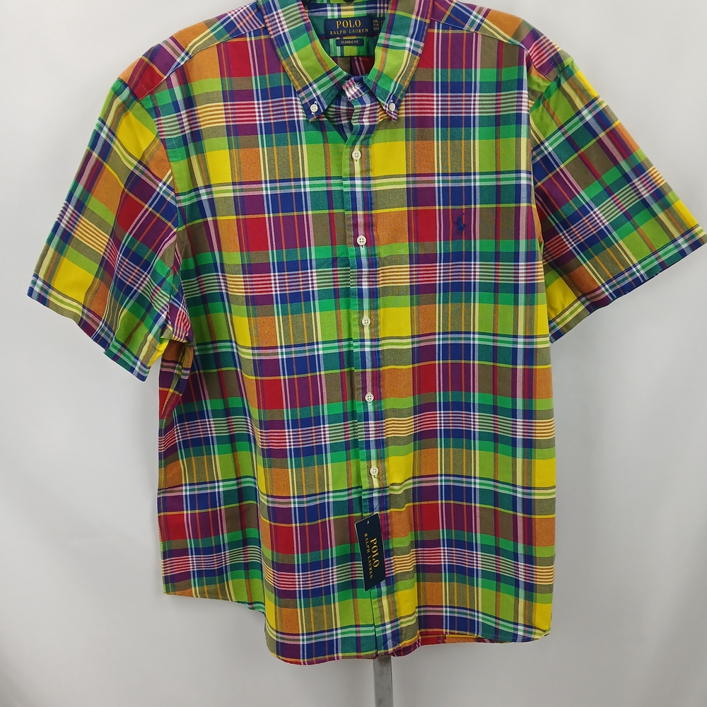 Polo Ralph Lauren Men’s Short Sleeve Button-Up Shirt Yellow/Red XXL NWT Logo